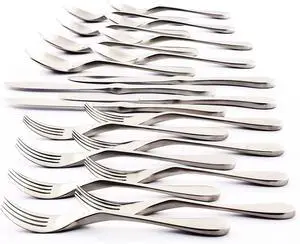 Knork Silverware Set - 20 Piece Matte Silver Cutlery set - Ergonomic Design Utensil sets, 18/10 Stainless Steel Forks Spoons and Knives set