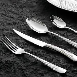 24 Pcs Flatware Set for 6 Persons, Stainless Steel Steak Knife Silverware Set Including Forks and Spoons for Home, Restaurant, Wedding, Party