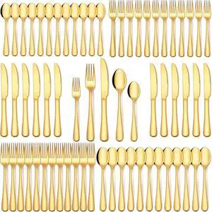 EUIRIO 60Pcs Gold Silverware Set, Stainless Steel Flatware Cutlery Set Service for 12, Mirror Polished Gold Utensils Set Include Forks Spoons Knives for Home, Wedding, Restaurant, Dishwasher Safe