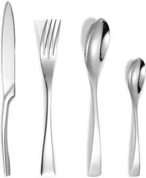 24-Piece Silverware Set for 6,Heavy Duty 18/10 Stainless Steel Cutlery Set with Forged Stand Knife,Modern Flatware Utensils Set,Forks Spoons and Knives Set,Mirror Polished,Dishwasher Safe