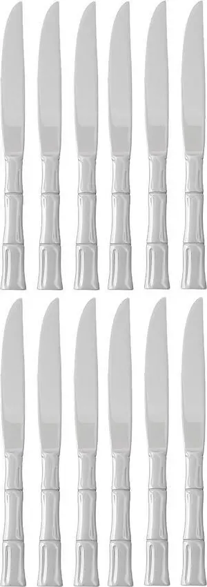 Fortessa Royal Pacific 18/10 Stainless Steel Flatware Solid Handle Steak Knife, Set of 12,Silver