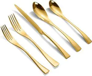 20-Piece Gold Silverware Set for 4,Heavy Duty 18/10 Stainless Steel Cutlery Set with Forged Stand Knife,Modern Flatware Utensils Set,Forks Spoons and Knives Set,Mirror Polished,Dishwasher Safe