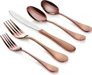 Artaste 56921 Rain 18/10 Stainless Steel Flatware 20-Piece Set, Copper Finish, Service for 4
