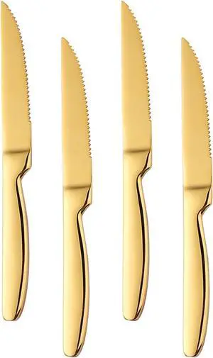 Steak Knife Set, 4-Piece Serrated Steak Cutlery Steak Knife, Gold Stainless Steel Steak Cutlery Knife for Home, Restaurant, Hotel, 22cm