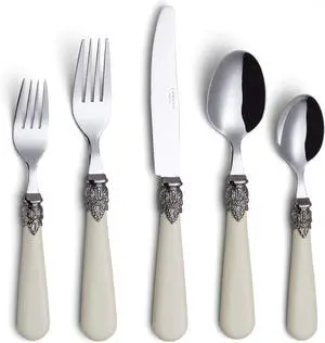 Annova Flatware 20 Pieces Set/Stainless Steel Vintage Silverware/Cutlery, Dinner Knife/Dinner Fork/Salad Fork/Dinner Spoon/Dessert Spoon, Mirror Polished, Service for 4 - Ivory/Cream
