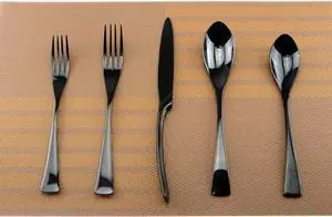 Mirror Polishing Black 18/10 Stainless Steel, 20-Piece Flatware Silverware Set Service for 4 Stainless Steel Cutlery Include Knife Fork Spoon Dishwasher Safe
