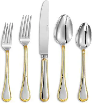 KEAWELL Elizabeth 20-Piece 18/10 Stainless Steel Flatware Set, Service for 4, Fine Silverware Set (Gold Accent), Dishwasher Safe, Mirror Polished