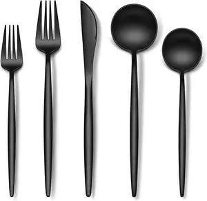 Stapava 20-Piece Matte Black Silverware Set, Stainless Steel Flatware Set for 4, Satin Finish Cutlery Include Forks Spoons and Knives Set for Home Restaurant, Dishwasher Safe Utensils Set