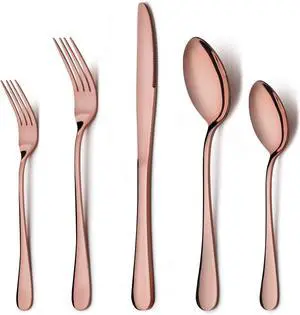 LIANYU 40-Piece Copper Flatware Silverware Set for 8, Stainless Steel Cutlery Eating Utensils Set, Wedding Party Festival Silverware, Mirror Finish, Dishwasher Safe