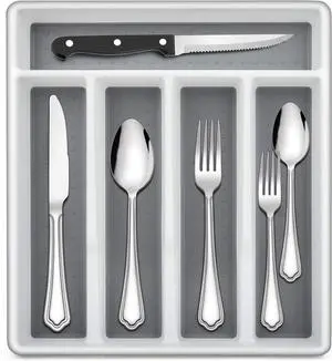 LIANYU 36-Piece Silverware Set with Steak Knives and Organizer Tray, Stainless Steel Cutlery Flatware Set for 6, Tableware Eating Utensils with Scalloped Edge, Dishwasher Safe, Mirror Polished