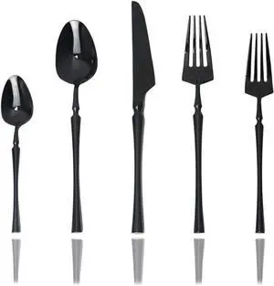 JASHII 20-piece 18/10 Stainless Steel Black Flatware/Cutlery/Tableware Set Service for 4 Person, Include Knife/Fork/Spoon, Mirror Polished (Black)