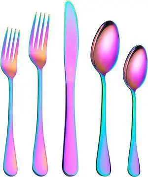 Berglander Flatware Set 40 Piece, Stainless Steel With Titanium Colorful Plated, Multicolor Flatware Set, Silverware, Rainbow Color Cutlery Set Service For 8