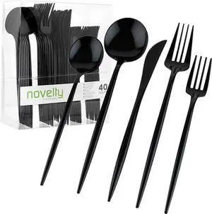 Novelty Modern Flatware Cutlery Combo Set (Black, 40)