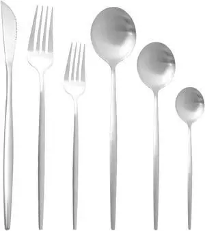 36-Pieces Luxury Silver 18/10 Stainless Steel Flatware Set, Matte Finish, Service for 6