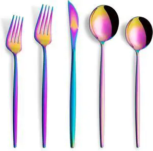 20 Piece Rainbow Silverware Set,Stainless Steel Flatware Cutlery Set Service for 4,Forks Spoons Knives,Kitchen Utensil Set,Tableware for Home and Restaurant, Dishwasher Safe