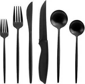 24-Piece Matte Black Tableware Set with Steak Knives,Black Flatware Set for 4,Stainless Steel Kitchen Utensil Set Include Spoons And Forks Set, Dishwasher Safe