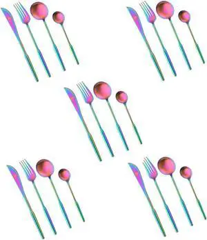 Buyer Star Rainbow Flatware Set, 20-Pieces Silverware Set Matt Polished, 18/10 Stainless Steel Cutlery Utensil Service for 5 with Gift Box, Dishwasher Safe
