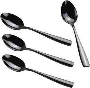 Teyyvn 16-Pack Black Stainless Steel Dinner Spoon, 8.03 Inches, Mirror Polished
