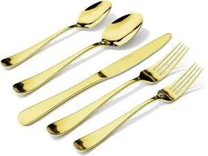 Silverware Set for 6, 30 Pieces Heavy Duty Stainless Steel Flatware Set, Mirror Polished Cutlery Utensil Set, Dinner Fork Knife Spoon Eating Tableware Set for Home, Dishwasher Safe, Gold