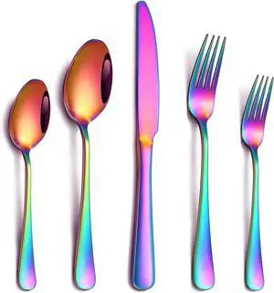20 Piece Rainbow Silverware Set, Stainless Steel Flatware Set for 4 Colorful Cutlery Utensil Set Include Knife Fork Spoon Food Grade Mirror Polished Dishwasher Safe