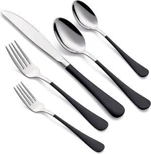 20-Piece Black Silverware Set for 4, 18/0 Stainless Steel Flatware Cutlery Utensils Set, Include Dinner Knives,Dinner Forks,Dinner Spoons,Salad Forks,Teaspoons, Elegant GiftDishwasher Safe