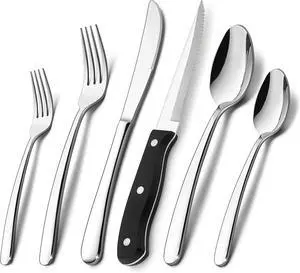 HaWare 48-Piece Heavy Duty Silverware Set for 8, Stainless Steel Cutlery Flatware Set with Thick Steak Knives, Fancy Eating Utensils For Home Wedding Party, Include Knife, Fork, Spoon, Dishwasher Safe