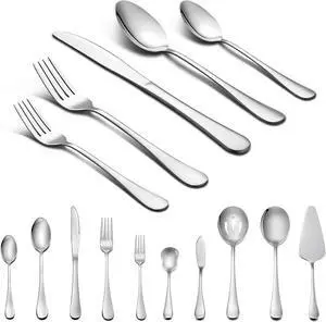 LIANYU 45-Piece Silverware Set with Serving Pieces, Stainless Steel Cutlery Flatware Set Service for 8, Mirror Finish, Dishwasher Safe