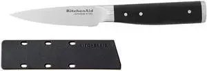KitchenAid Gourmet Forged Triple Rivet Fine-Edge Utility Knife with Custom-Fit Blade Cover, 4.5-inch, Sharp Kitchen Knife, High-Carbon Japanese Stainless Steel Blade, Black