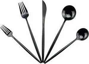 Gugrida Portable Silverware Set - 20-Piece Flatware Cutlery Set - 18/10 Stainless Steel - Mirror Polishing Black - Travel Elegant Modern Utensils - Service for 4 Include Steak Knife Dinner Fork Spoon