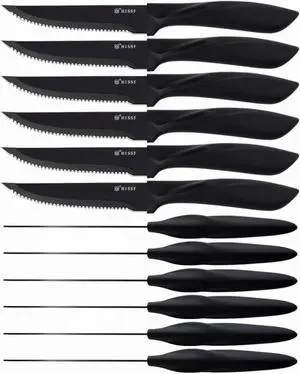 Steak Knife Set Of 12, Black Stainless Steel Sharp Blade Flatware Steak Knife Set, 4.5 Inches,Non stick coating for Anti-rusting, For Restaurant Tableware Kitchen Camping