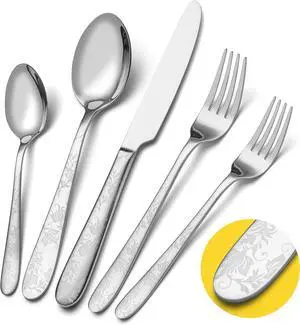 40 Piece Silverware Set, Service for 8, EIUBUIE Premium Stainless Steel Cutlery Set, Mirror Polished Flatware Sets with Pattern Handle, Modern Kitchen Eating Utensils Sets