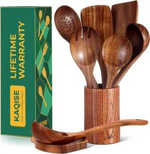 Wooden Spoons for Cooking, Kitchen Utensils Set, Wood Spatulas Soup Ladle Serving Spoons Teak Wooden Utensil Set8 Pieces