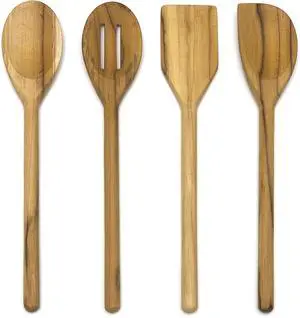 Lipper International Teak Wood Kitchen Tools for Cooking, 4-Piece Set, 11" Long