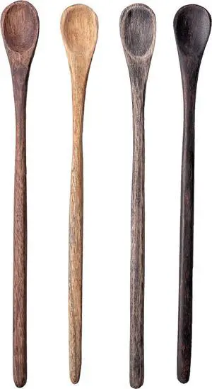 Karma Long Handle Tasting Spoons Set for Cooking - Kitchen Utensils - Wood - Set of 4