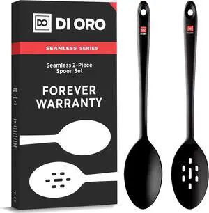 DI ORO Silicone Spoons for Cooking - Large Kitchen Spoons for Mixing, Serving, & Stirring - 600°F Heat-Resistant Non Stick Utensils  Big Solid & Slotted - Dishwasher Safe (2pc, Black)