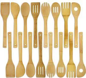 DEAYOU 16 PCS Bamboo Kitchen Utensils, Wood Spoons Spatula Set for Cooking, Nonstick Natural Cooking Utensils for Cookware, Wok, Everyday Use, Mothers Day Gifts, Housewarming Gifts