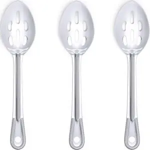 Super Strong, Ergonomic 11 in Serving Spoon 3 Pk. Big, Slotted Stainless Steel Spoons for Cooking, Baking and Basting. Best Kitchen Flatware for Buffet and Banquet Service in Restaurants and Homes