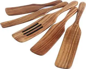 5Pcs Wooden Spoons Kit for Cooking Durable Acacia Wood Spurtles Kitchen Tools and Utensils Long Handle for Nonstick Cookware,Salad Strainer and Cake Make,Spurtles Kitchen Tools as Seen on TV