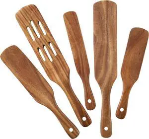 MESSON Wooden Spurtle Set, 5 Pcs Premium Wood Spurtles Kitchen Tools Wooden Spatula Spoons Utensils Set for Nonstick Cookware Instant Pot Cooking Baking
