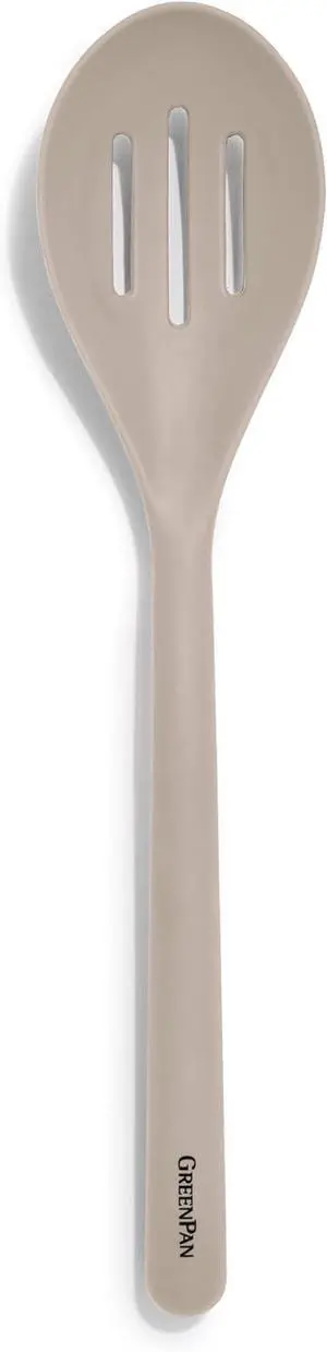 GreenPan Silicone Slotted Spoon, Cooking Kitchen Utensil, Mixing Stirring Serving, Flexible Rubber Nonstick Cookware, Rigid Steel Core Heat-Resistant, Anti-Slip Handle, BPA-Free Dishwasher Safe, Taupe