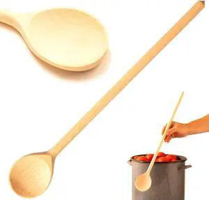 Mr.Woodware Wooden Kitchen Utensils- 24 Inch Long Handle Beech Wood Wok Spatula and Cooking Spoon - 2 in 1 Wooden Cooking Utensils Set for Mixing in Big Stock Pots Cauldron (Spoon)
