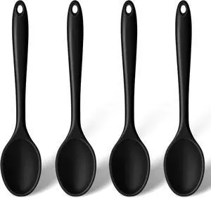 HAKSEN 4PCS Large Silicone Spoons, Nonstick Heat Resistant Spoons Kitchen Cooking Spoon for Mixing Cooking Baking Stirring