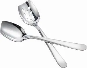 IMEEA Flat Edge Spoon 18/8 Stainless Steel Flat Bottom Serving Spoon for Cooking 8-Inch Slotted Spoon, Set of 2
