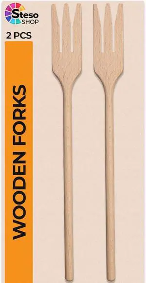 Wooden Forks for Cooking - 2 pcs Wood Fork Set Perfect Size Great for Cooking - Salad Pasta Grill Tasting Fork Wood - Wood Kitchen Utensils