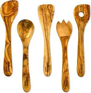 12-Inch Olive Wood Cooking Tools  5-Piece Wooden Kitchen Utensils Set with Spoons, Spatulas & Cooking Tools  Wood Kitchen Utensils Set for Cooking  Crafted Wood Essentials by DaTerra Cucina