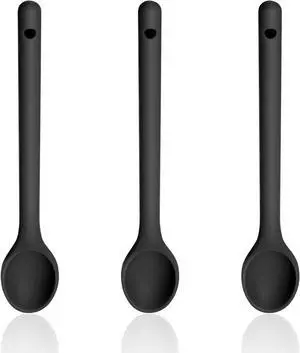 KitchenCraft Silicone Stirring Spoons - Set of 3, 12 Inch Long Handle, Nonstick, BPA Free, Nontoxic & Heat Resistant to 480F (3 in Black)