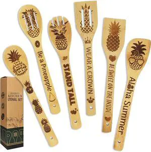 Pineapple Gifts for Women - Unique Pineapple Decor Bamboo Cooking Spoons Set as Housewarming Gifts