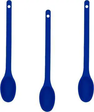 3 Pcs Silicone Long Spoon Nonstick Heat-Resistant Kitchen Set,Mixing Spoon for Baking Stirring Mixing Tools (Blue)