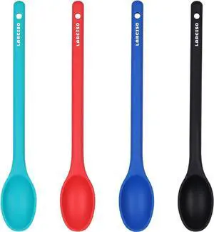 4 Pieces Silicone Spoon Heat-Resistant Non Stick Food Grade Kitchen Tools for Cooking, Baking, Stirring, Serving, Scraping, Mixing Spoons for Dishwasher Safe