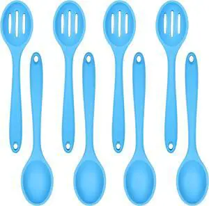 ELANE 8 Pcs Silicone Cooking Spoons Set,Mixing Spoons for Cooking Spoons for Nonstick Cookware Silicone Serving Spoons,Mixing Spoons for Cooking(Blue)